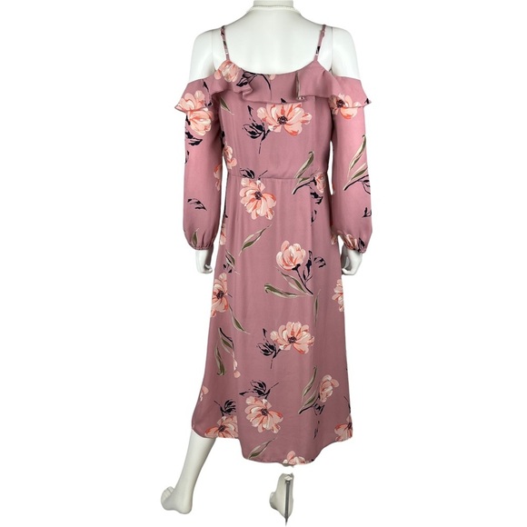 love, fire Women’s Mauve Floral Button‎ Down Cold Shoulder Dress - Size: M - Picture 6 of 8